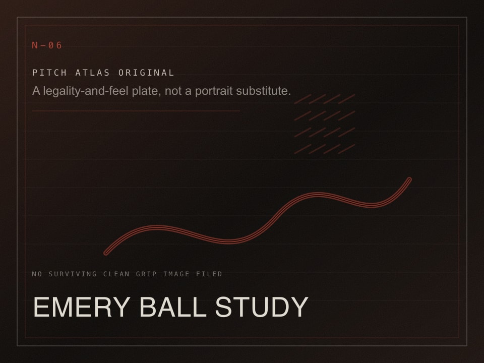 Original Pitch Atlas archive plate showing a seam path and scuff-study marks for Chet Brewer.