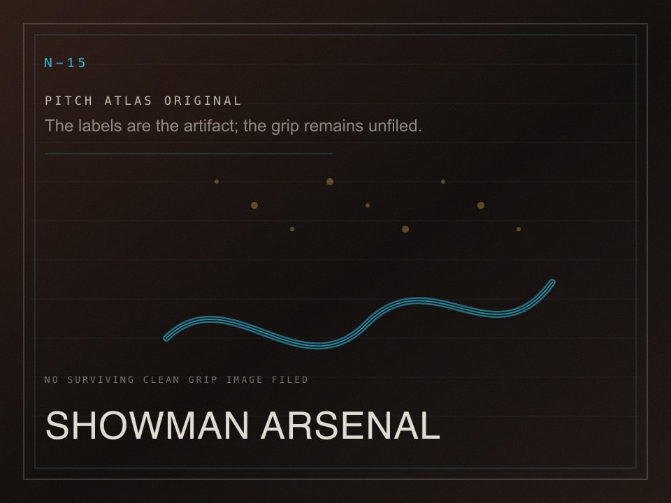 Original Pitch Atlas archive plate with a showman-arsenal seam study for Satchel Paige legend pitches.
